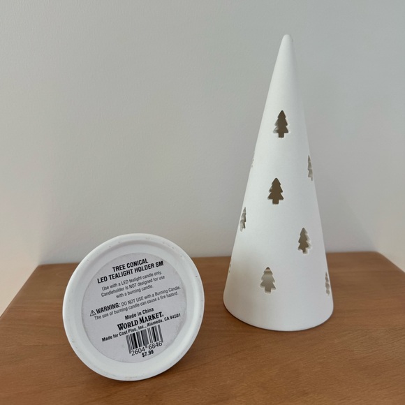 White Ceramic Conical Tree Hurricane Candle Holder - Picture 8 of 9